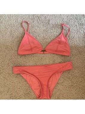 Lucky Brand Coral Pink Suede Triangle Bikini